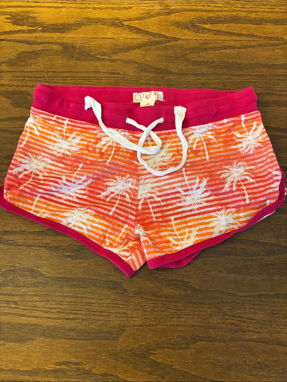 Y2K OP Pink & Orange Palm Tree Drawstring Shorts